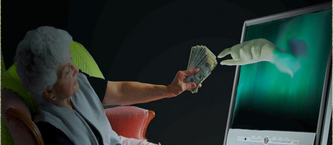 Hand comes out of computer monitor and steals money!